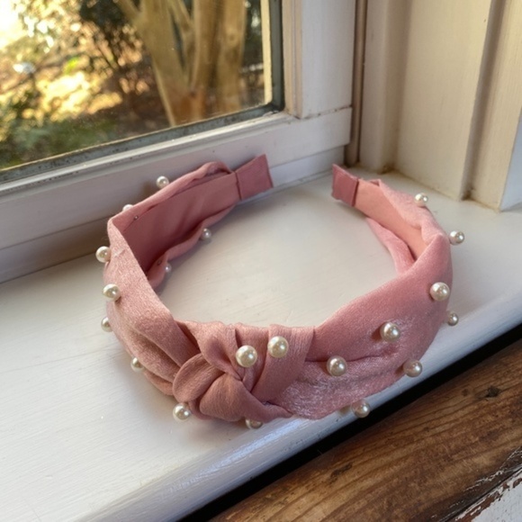 Anthropologie Pink Satin Peal Headband - Picture 3 of 4